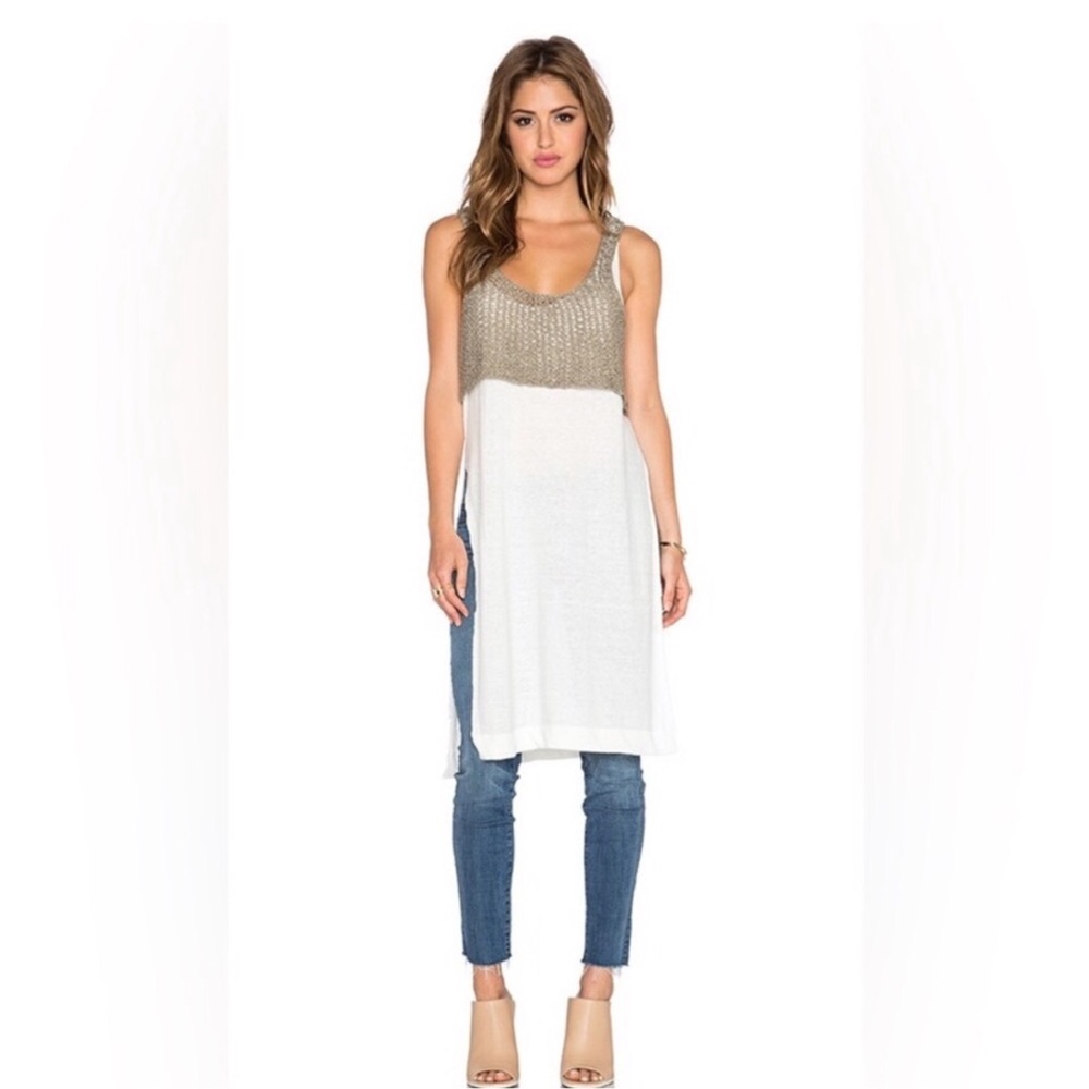 Free People Two Tone Crochet Side Slit Sweater Tunic-Size S